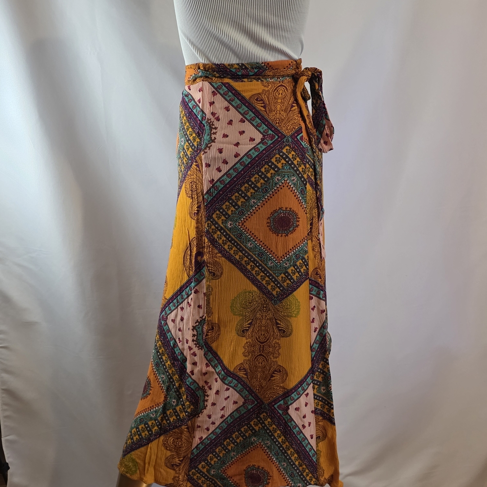 Bohemian Wrap Skirt with Geometric Patterns - Picture 2 of 2